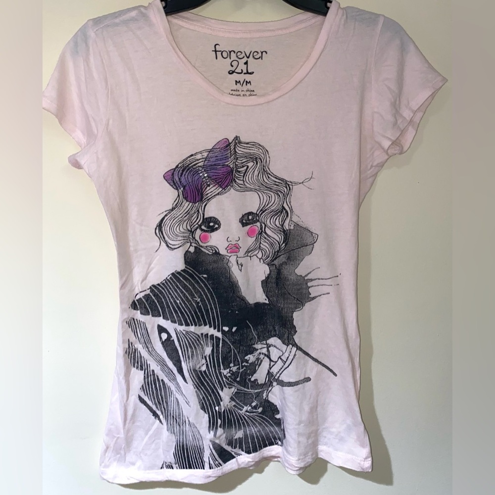 Vintage graphic tee bling tee cotton pink tee medium Y2K tee rhinestone top